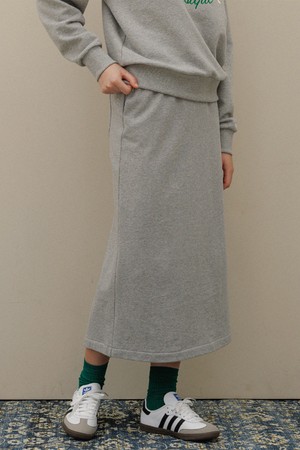 String banding cotton Long skirt_Gray