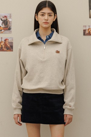 Half zip-up cotton sweat shirt_Beige