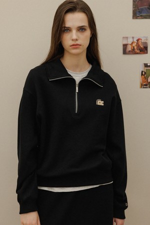 Half zip-up cotton sweat shirt_Black