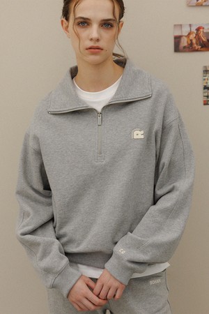 Half zip-up cotton sweat shirt_Gray