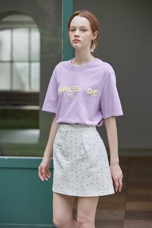 Charles buccle lettering short-sleeve T-shirt_Lavender