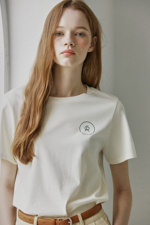 Basic round lettering half sleeve T-shirt_Cream