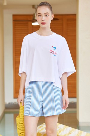 Dolphin round loose fit T-shirt_White