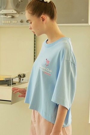 Dolphin round loose fit T-shirt_Sky blue