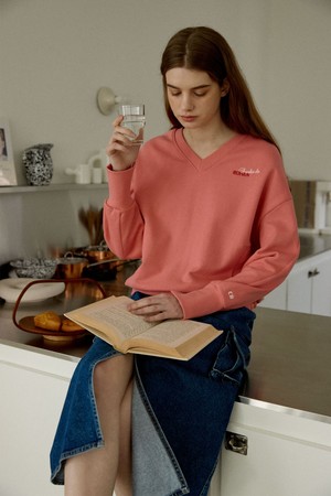 V-neck loose fit sweat shirt_Pink