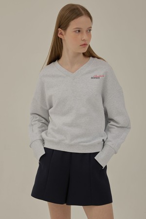 V-neck loose fit sweat shirt_Light gray