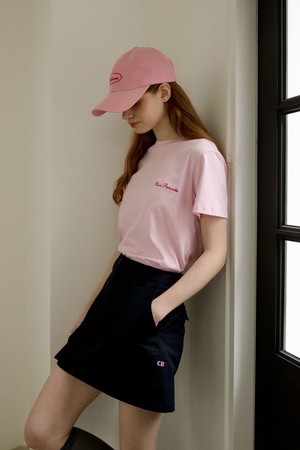 Versailles lettering round half sleeve T-shirt_Light pink