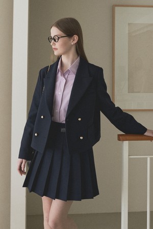 Double button collar jacket_Navy