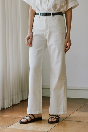 Basic straight semi-wide denim pants_Ivory