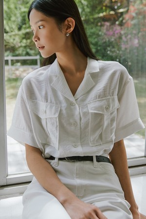 Roll-up half sleeve rayon shirt_White