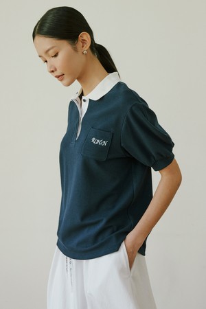 Puff sleeve collar T-shirt_Navy