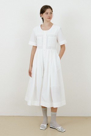 Round half sleeve long onepiece_White