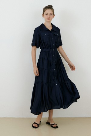 Roll-up banding collar long onepiece_Navy