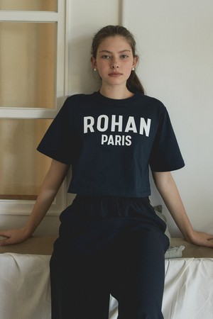 Loose-fit crop half sleeve t-shirt_Navy