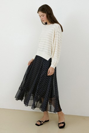 Flower chiffon long skirt_Navy