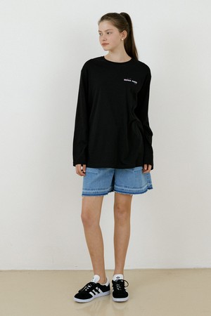 Basic loose-fit lettering long sleeve t-shirt_Black