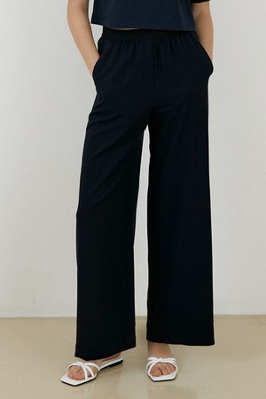 Banding semi wide pant_Navy