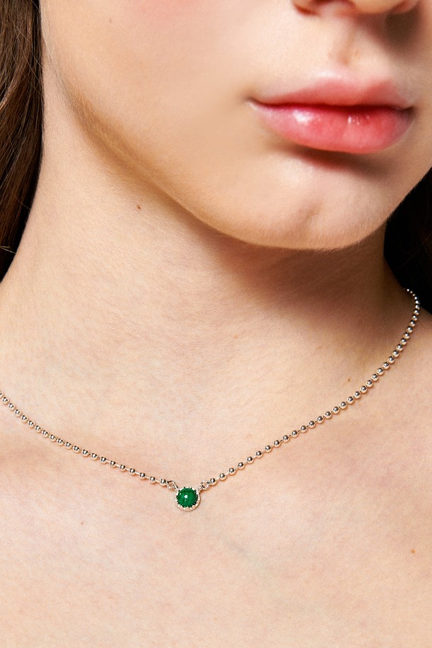 Uni.J - 목걸이 - Malachite Big Dot Silver Necklace In451 [Silver]