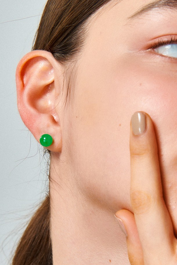 Uni.J - 귀걸이 - Green Jade Ball Silver Earring Ie334 [Silver]