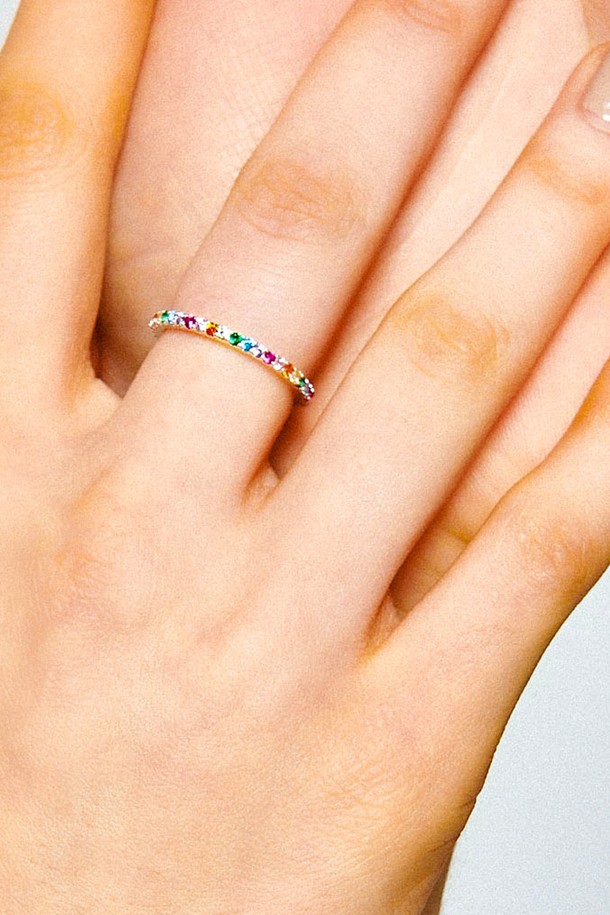 Uni.J - 반지 - Rainbow Pave Stone Silver Ring Ir225 [Silver]