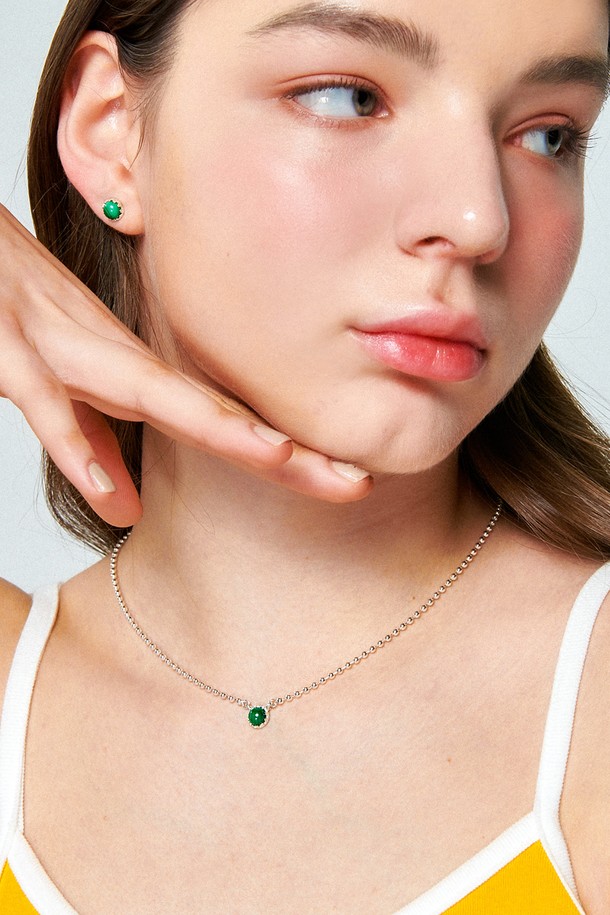 Uni.J - 목걸이 - Malachite Big Dot Silver Necklace In451 [Silver]