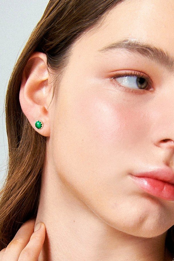 Uni.J - 귀걸이 - Malachite Big Dot Silver Earring Ie339 [Silver]