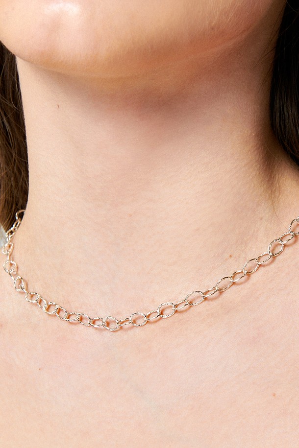 Uni.J - 목걸이 - Hammered Link Chain Silver Necklace In445[Silver]