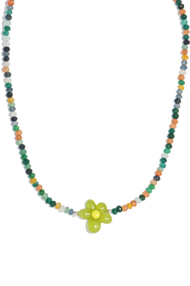 Uni.J - 목걸이 - Green Agate Flower Silver Necklace In463 [Silver]