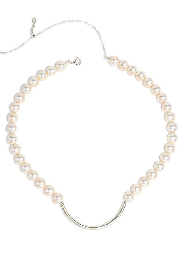 Uni.J - 목걸이 - U_Line Pearl Silver Necklace In466 [Silver]