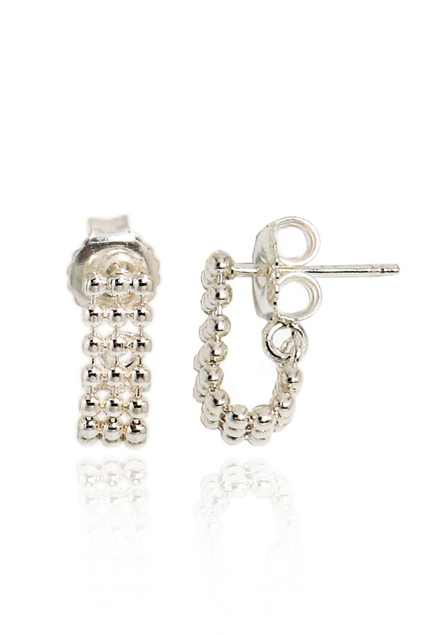 Uni.J - 귀걸이 - Line Dot Mini Hoop Silver Earring Ie51 [Silver]