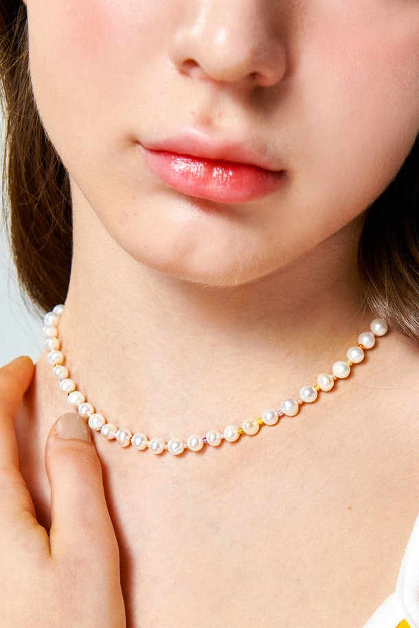 Uni.J - 목걸이 - Fresh-water-pearl Zircon Silver Necklace In450 [Silver]