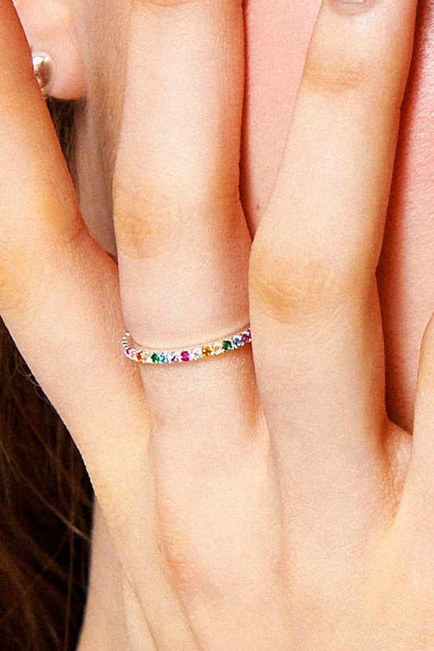 Uni.J - 반지 - Rainbow Pave Stone Silver Ring Ir225 [Silver]