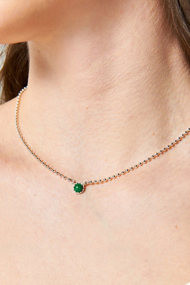 Uni.J - 목걸이 - Malachite Big Dot Silver Necklace In451 [Silver]