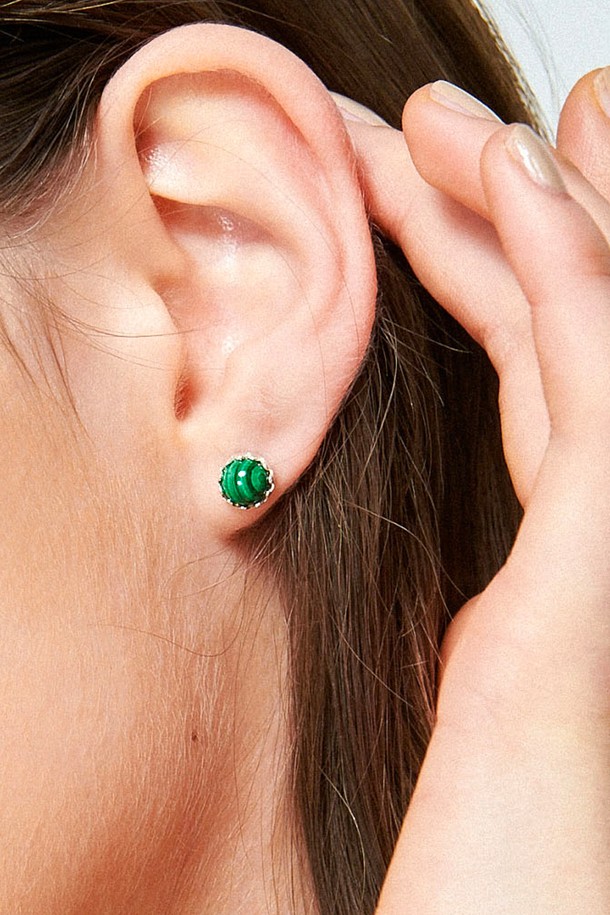 Uni.J - 귀걸이 - Malachite Big Dot Silver Earring Ie339 [Silver]