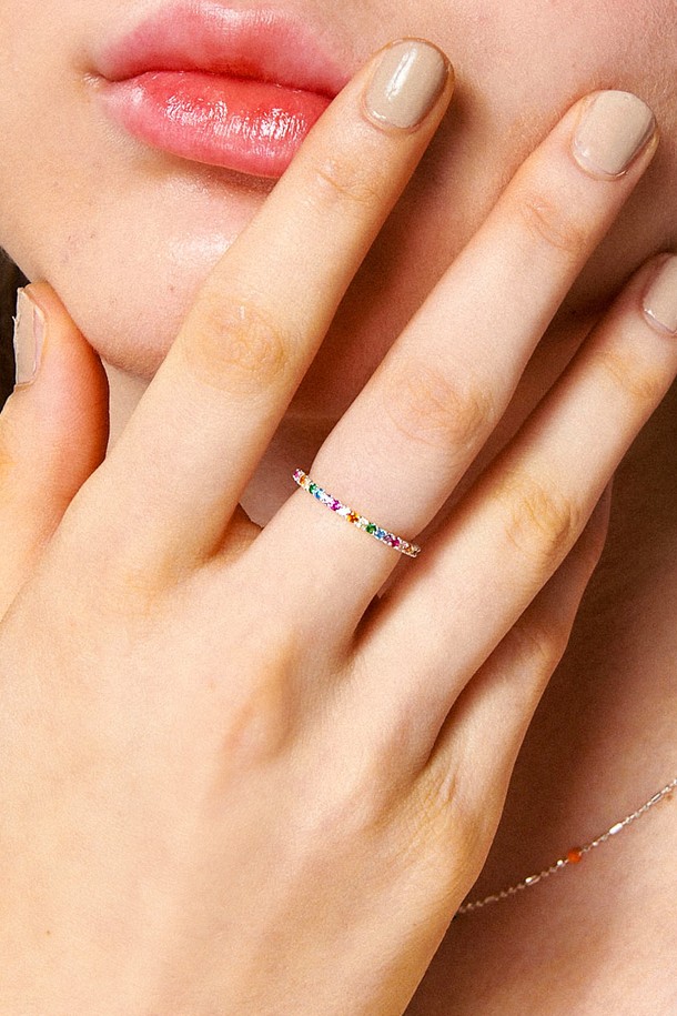 Uni.J - 반지 - Rainbow Pave Stone Silver Ring Ir225 [Silver]