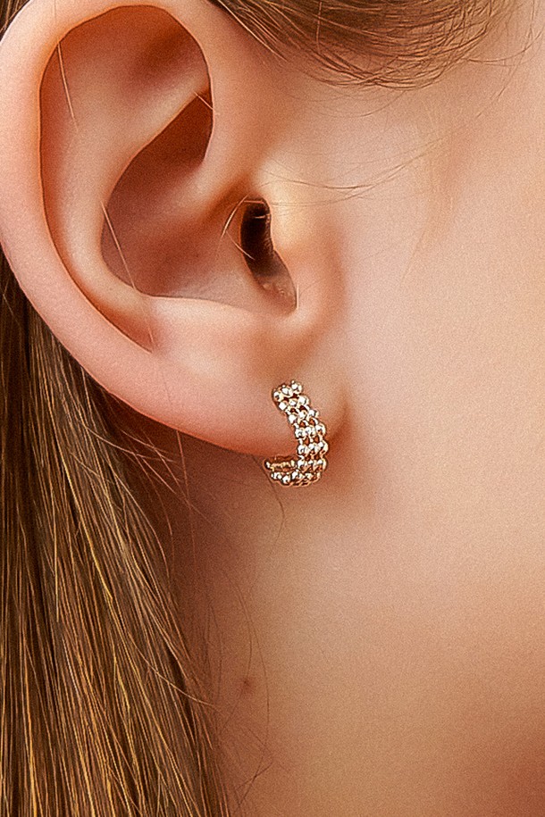 Uni.J - 귀걸이 - Line Dot Mini Hoop Silver Earring Ie51 [Silver]