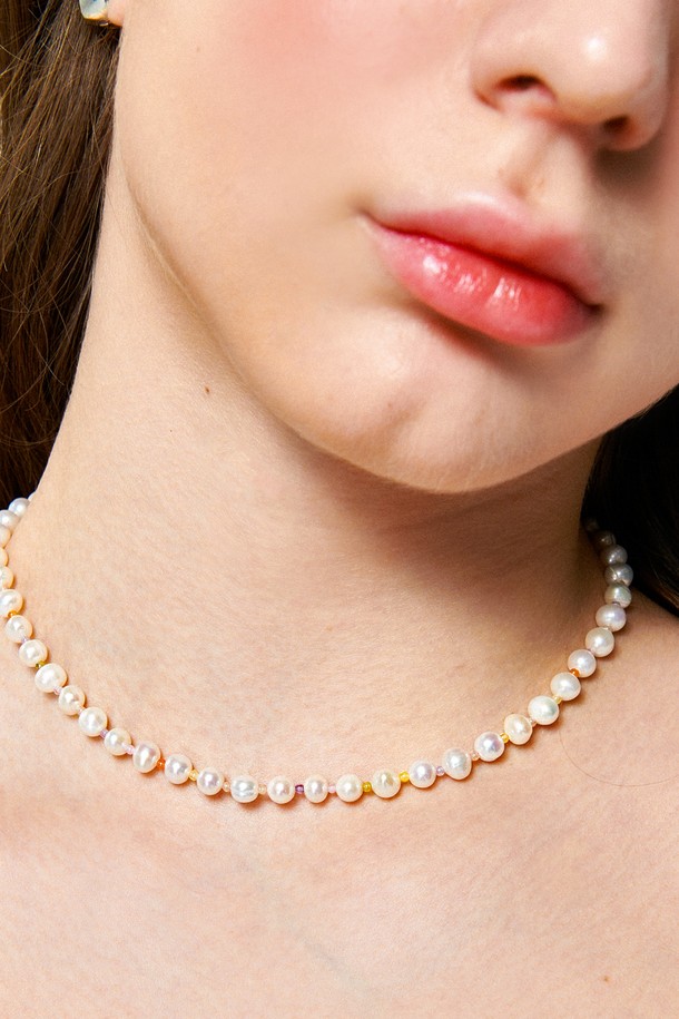 Uni.J - 목걸이 - Fresh-water-pearl Zircon Silver Necklace In450 [Silver]