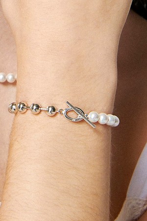 Unbal Pearl T-obar Silver Bracelet Ib266 [Silver]