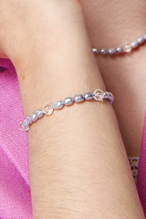 Gray Fresh-water-pearl And Crystal Silver Bracelet Ib278 [Silver]