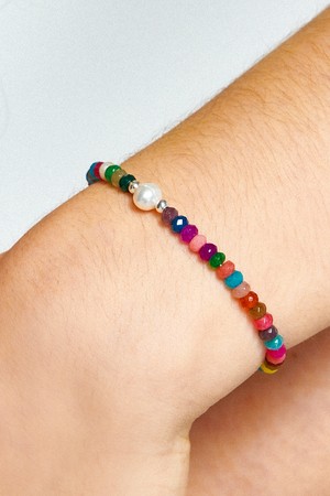 Rainbow Agate & Fresh-water-Pearl Silver Bracelet Ib289 [Silver]