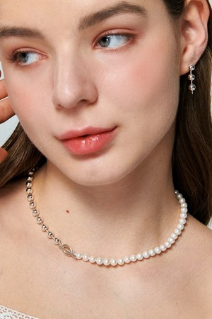 Unbal Swarovski Pearl T-obar Silver Necklace In430 [Silver]