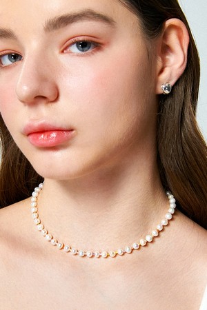 Fresh-water-pearl Zircon Silver Necklace In450 [Silver]