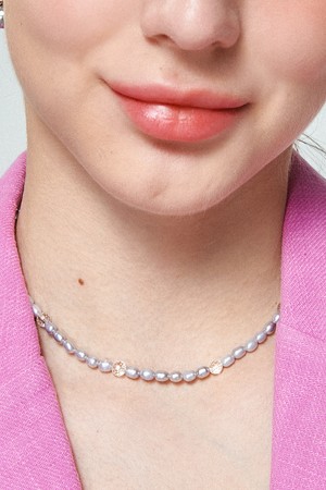 Gray Fresh-water-pearl And Crystal Silver Necklace In467 [Silver]