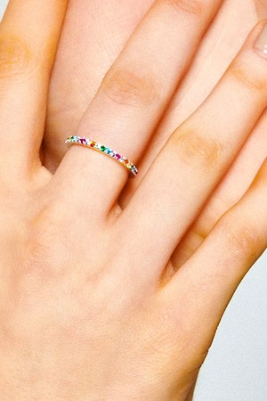 Rainbow Pave Stone Silver Ring Ir225 [Silver]