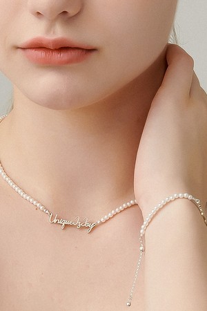 Initials Line Pearl Silver Necklace In490 [Silver]