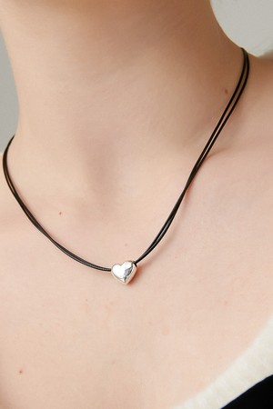 Double Line Heart Silver Necklace In498 [Silver]