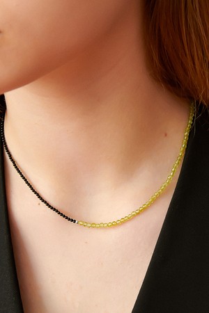 Peridot & Onyx Silver Necklace In488 [Silver]