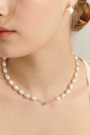 [In512]Main Fresh Water Pearl Silver Necklace