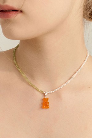 [In508]Orange Bear Silver Necklace