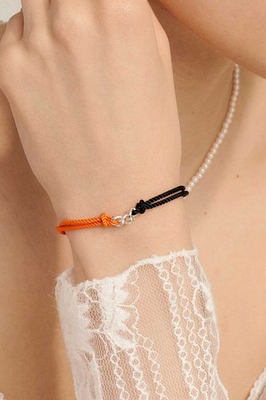 [Ib310]Orange Mix Cord Silver Bracelet